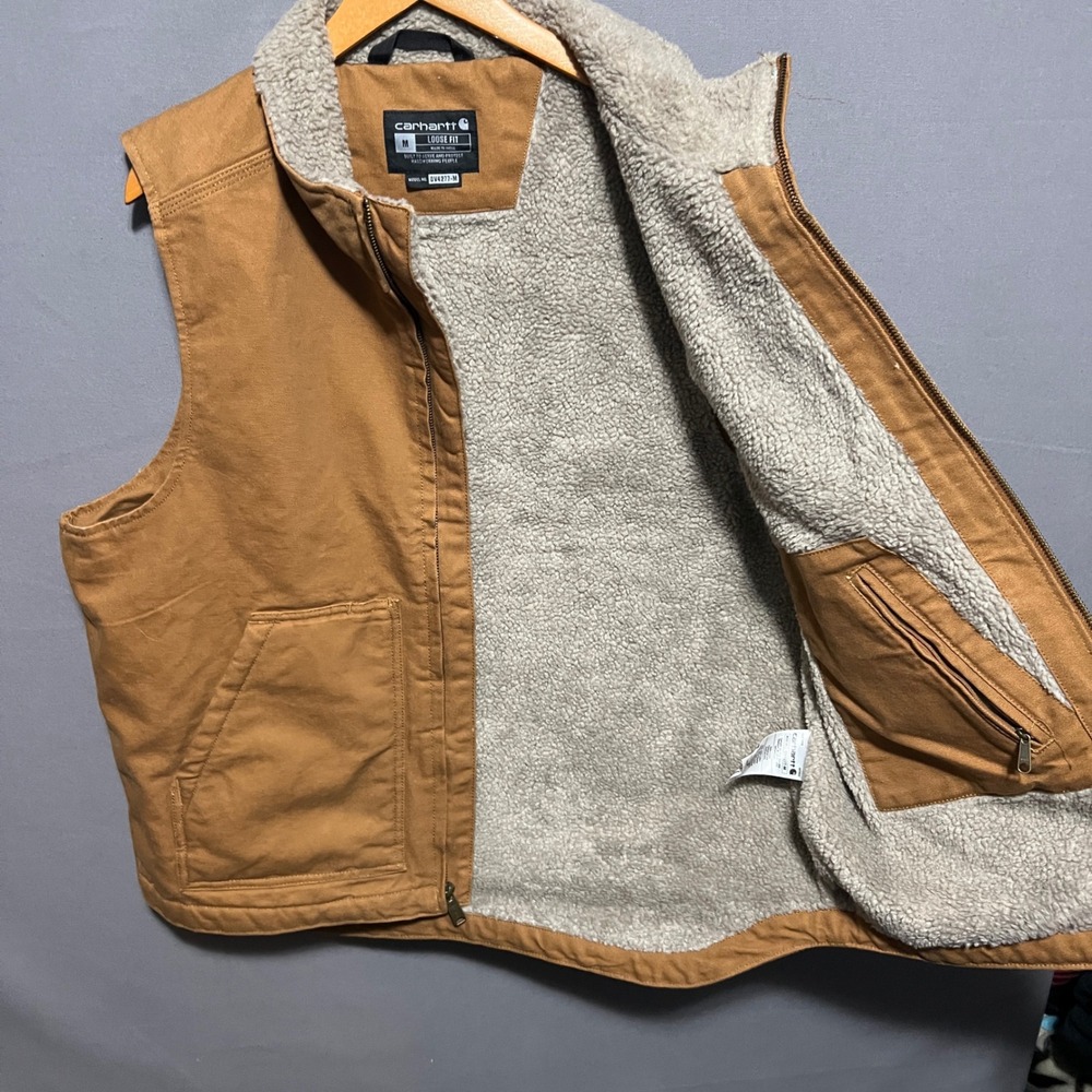 Carhartt Mens Loose Fit Washed Duck Sherpa Lined Vest Brown OV4277-M Size M - Picture 4 of 7